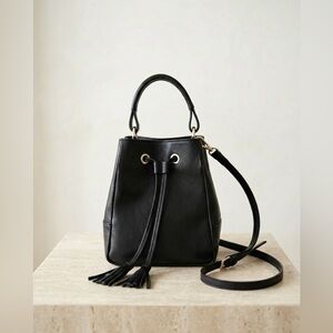DIVINA FIRENZE Black Leather Tassel Bucket Bag | Small/Mini | Made in Italy